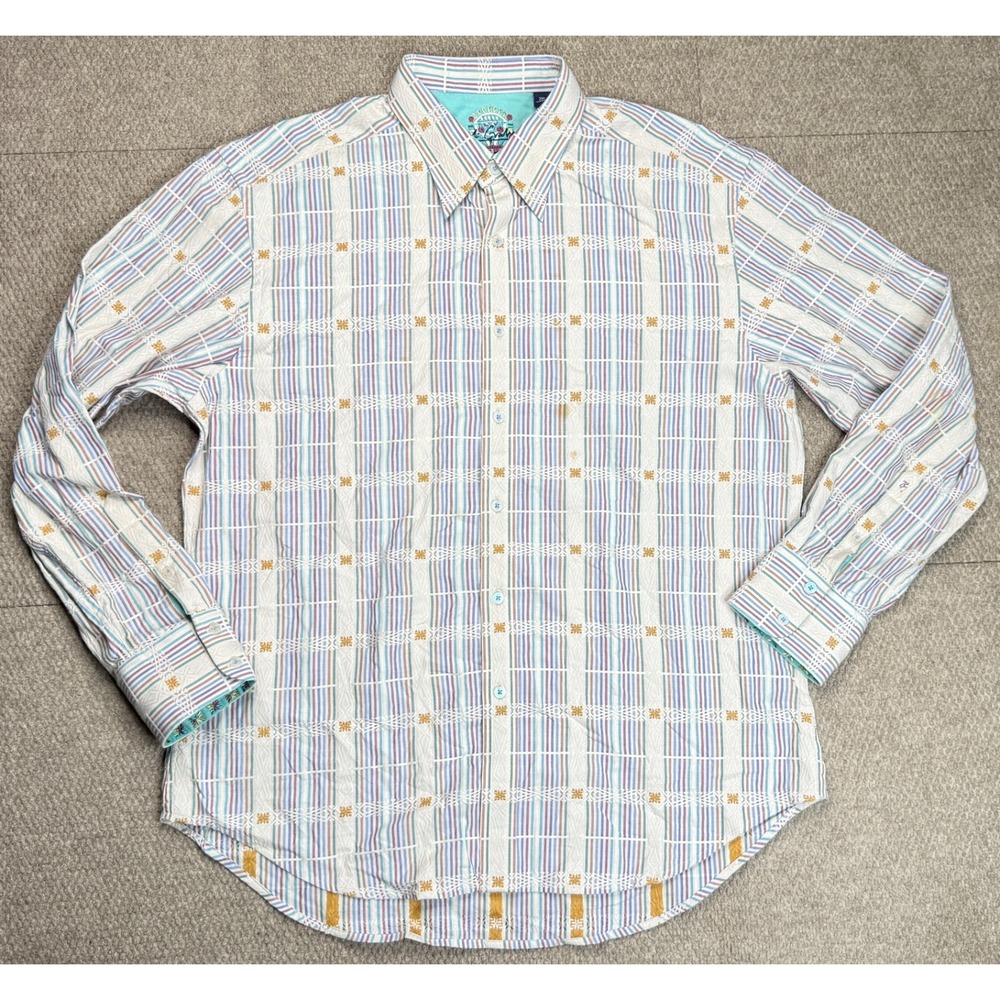 Robert‎ Graham Embroidered Flip Cuff Textured Men's Long Sleeve Shirt Size 2XL